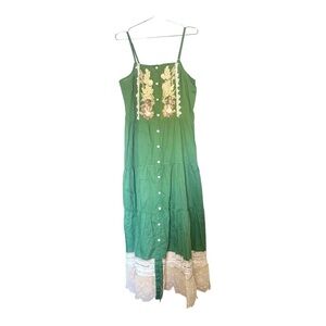 Floral Embroidered Green Maxi Dress